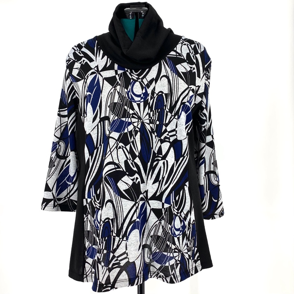 Brochure Lightweight Patterned Turtleneck Top with 3/4 Sleeves, XXL